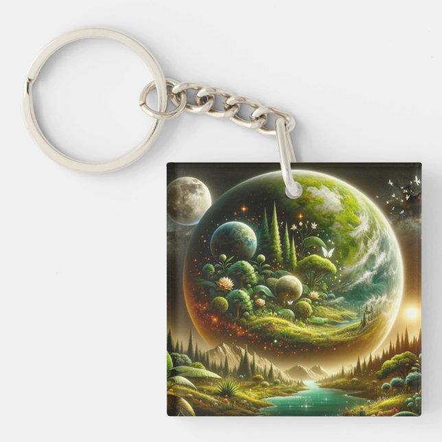 Porte-clefs Imaginaire Magique Planète Avec Nature Céleste (Devant)