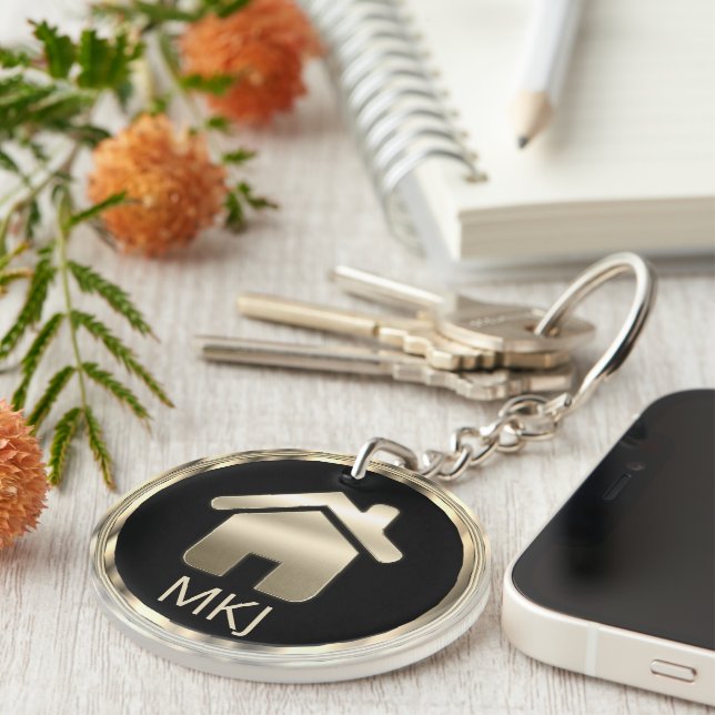 Porte-clefs Immobilier noir et or - Monogramme (Devant droit)