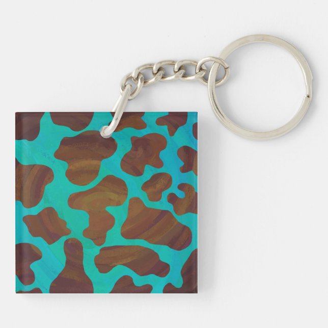 Porte-clefs Impression Brown et Turquoise de vache (Dos)