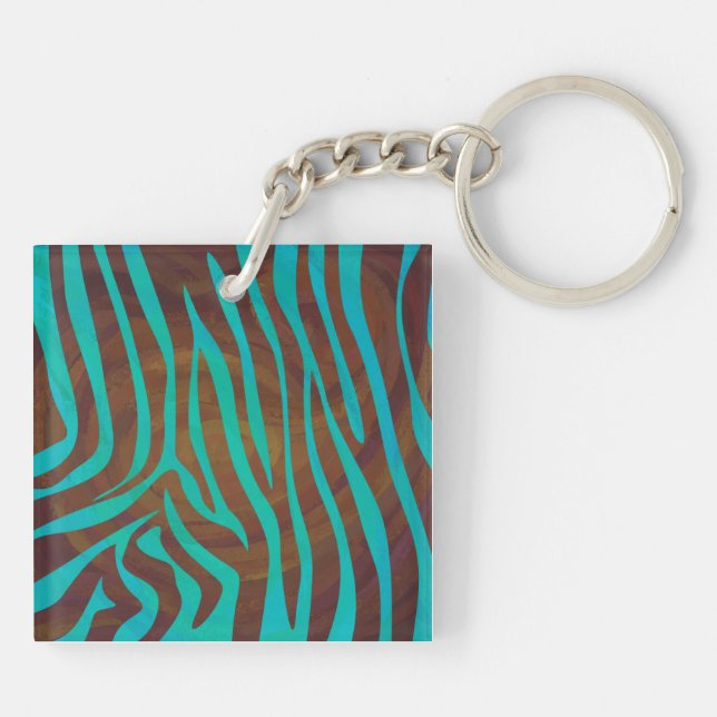 Porte-clefs Impression Brown et Turquoise Zebra (Dos)