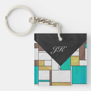 Porte-clefs Impression Brown jaune Turquoise Mondrial