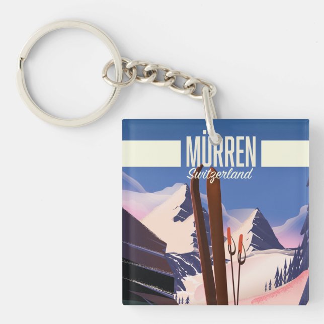 Porte-clefs Impression d'affiches de ski de Murren Suisse. (Devant)