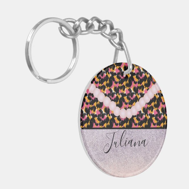 Porte-clefs Impression d'animal guépard Perle Rose (Devant gauche)