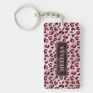 Porte-clefs Impression d'animal Léopard Rose avec Faux Feuille