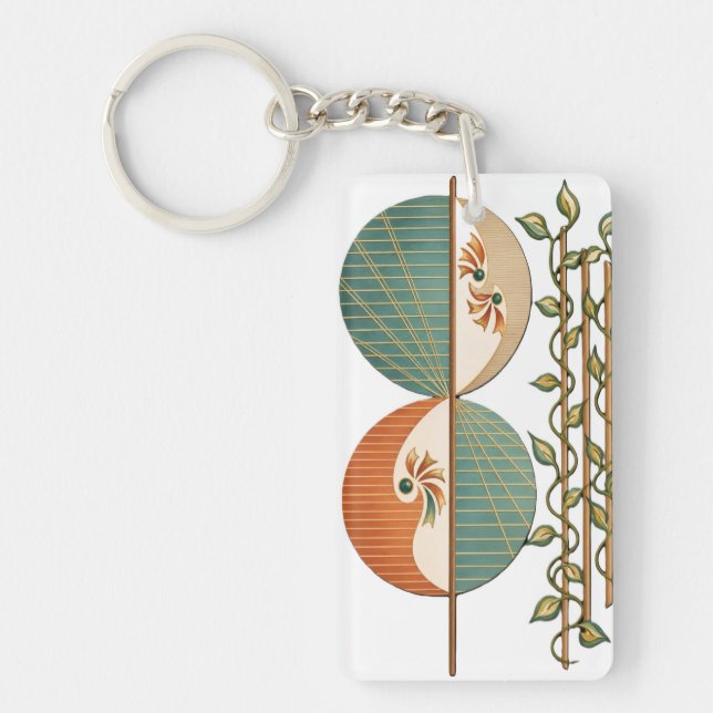 Porte-clefs Impression d'art botanique abstrait moderne, Ci mi (Devant)