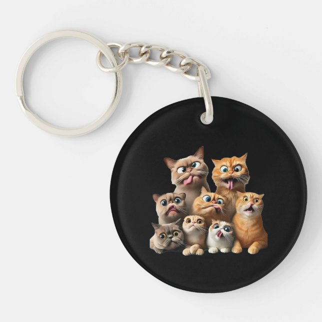 Porte-clefs impression d'art de chat drôle (Devant)