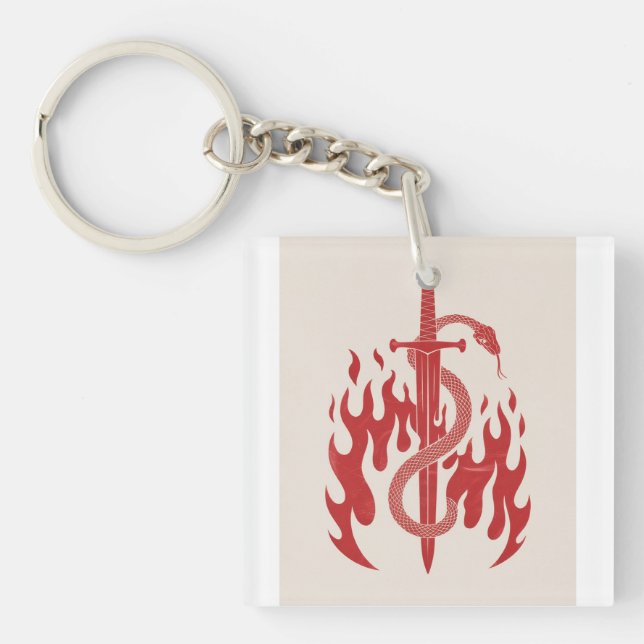 Porte-clefs Impression d'art Risographe Serpent et Épée | Flam (Devant)