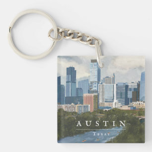 Porte-clefs Impression d'Austin Skyline Peint Art