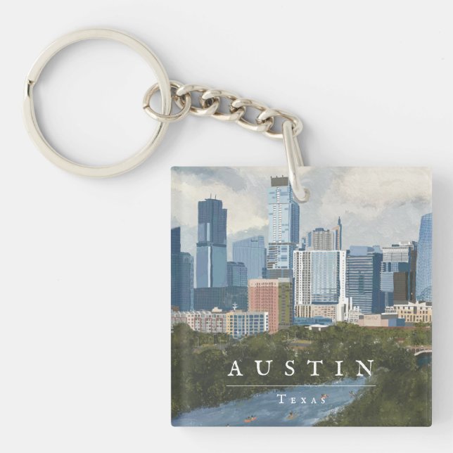 Porte-clefs Impression d'Austin Skyline Peint Art (Devant)