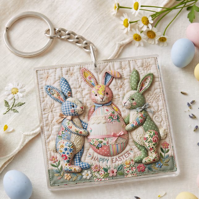 Porte-clefs Impression de courtepoint en patchwork faux lapin  (Créateur téléchargé)
