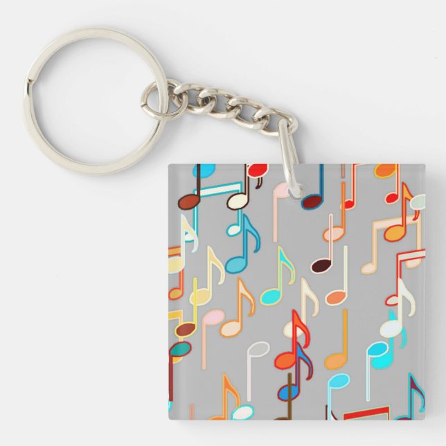 Porte-clefs Impression de notes de musique - Gris moyen, multi (Devant)