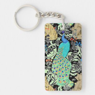 Porte-clefs Impression de paon Art Nouveau, turquoise et neutr