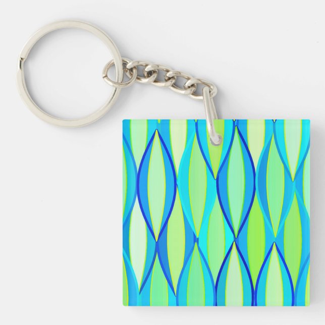 Porte-clefs Impression de ruban de milieu de siècle - turquois (Devant)
