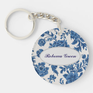 Porte-clefs Impression florale d'inspiration victorienne bleue