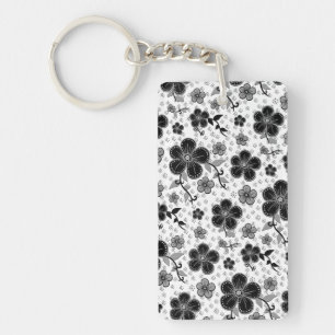 Porte-clefs Impression florale noire et blanche