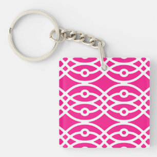 Porte-clefs Impression kimono, rose fuchsia et blanc