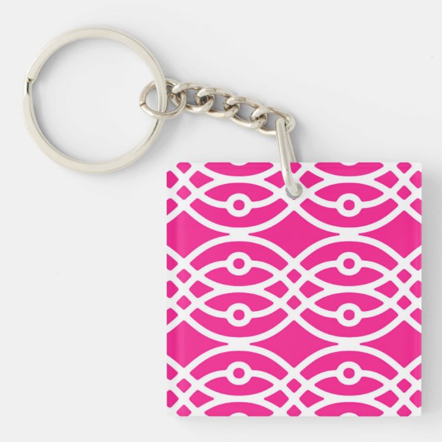 Porte-clefs Impression kimono, rose fuchsia et blanc (Devant)