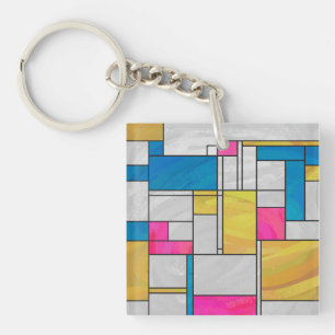 Porte-clefs Impression Mondrial jaune rose