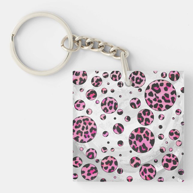 Porte-clefs Impression taches de léopard noir et rose vif (Devant)