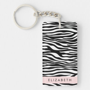 Porte-clefs Impression Zèbre, Grilles, Noir Et Blanc, Votre No