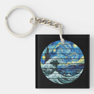 PORTE-CLEFS IMPRESSIONNISME NUIT ÉTOILÉE VAGUE DE KANAGAWA ART