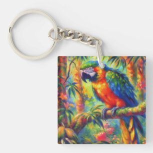 Porte-clefs Impressionniste perroquet tropical Oiseau bleu ver