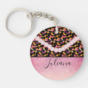 Porte-clefs Imprimé animal de guépard Perle Rose