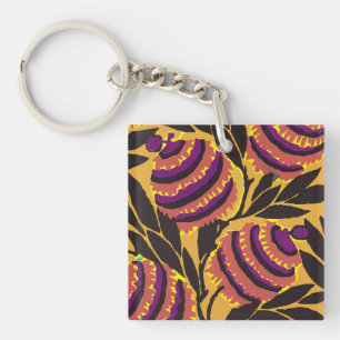 Porte-clefs Imprimé floral violet et sarcelle maximaliste vibr