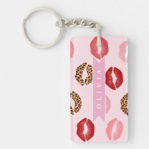 Porte-clefs Imprimé léopard rose chic personnalisé pour les lè