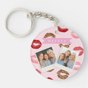 Porte-clefs Imprimé léopard rose chic personnalisé pour les lè