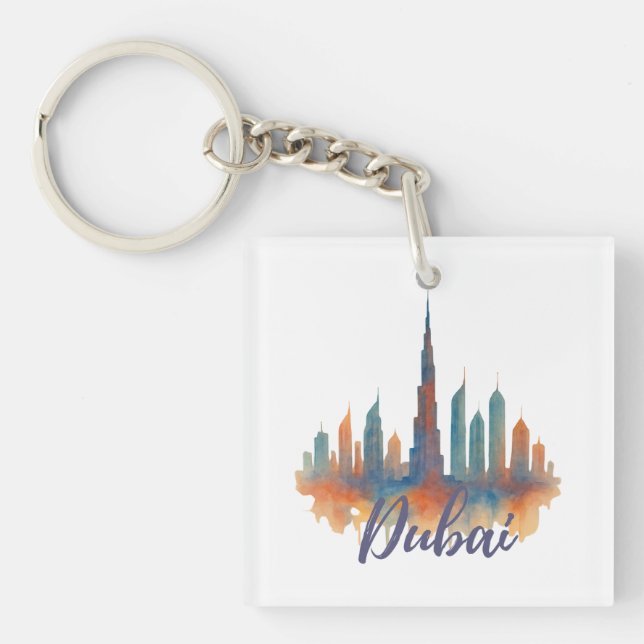 Porte-clefs Imprimer l'aquarelle de Dubaï Skyline (Devant)