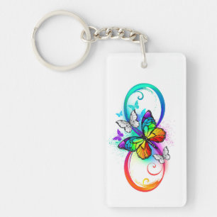 Porte-clefs Infini brillant avec papillon arc-en-ciel