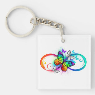 Porte-clefs Infini lumineux avec papillon arc-en-ciel