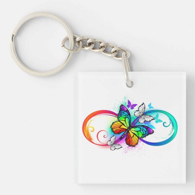 Porte-clefs Infini lumineux avec papillon arc-en-ciel (Devant)