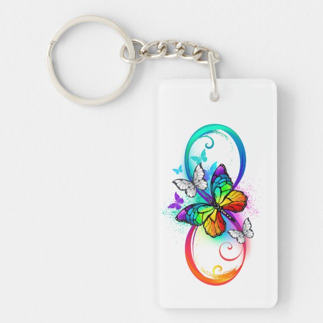 Porte-clefs Infini lumineux avec papillon arc-en-ciel (Devant)