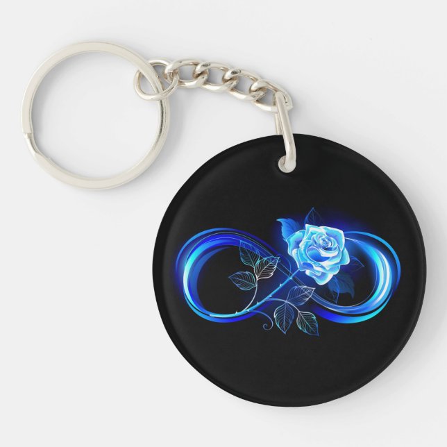 Porte-clefs Infini lumineux avec rose bleue (Devant)