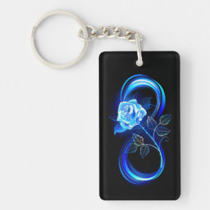 Porte-clefs Infini lumineux avec rose bleue