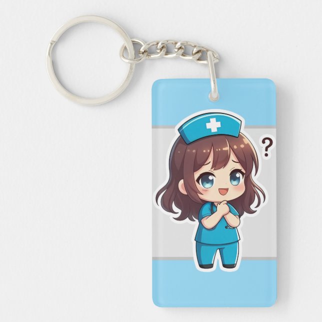 Porte-clefs Infirmière Chibi Originale - Le Moment de Question (Devant)