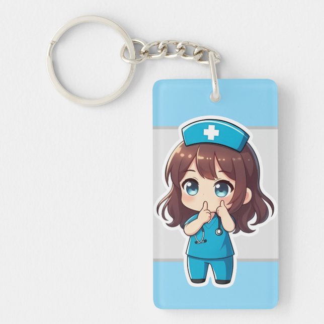 Porte-clefs Infirmière Chibi Originale - Le Silence de Minuit (Devant)