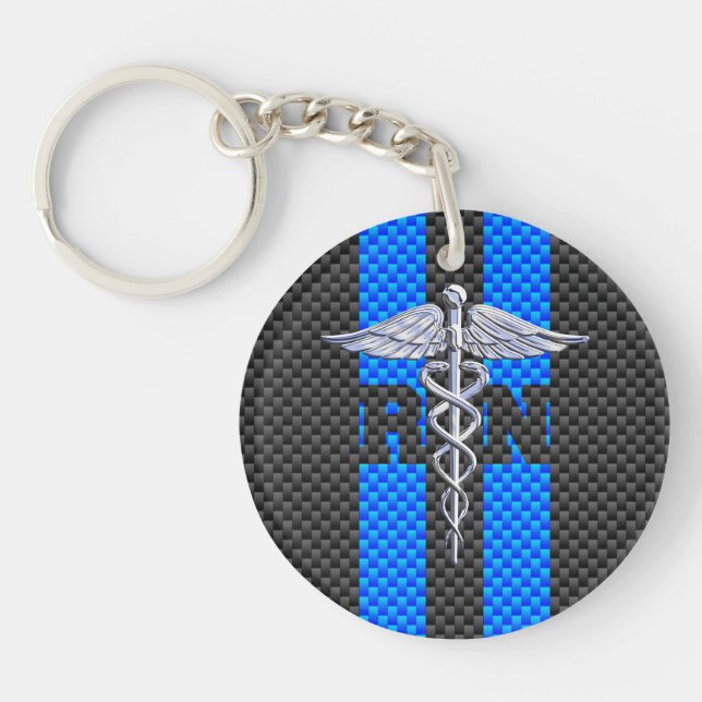 Porte-clefs Infirmière inscrite RN Caduceus Carbon Fiber Style (Devant)
