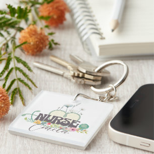 Porte-clefs Infirmière Jardin Floral Votre Nom