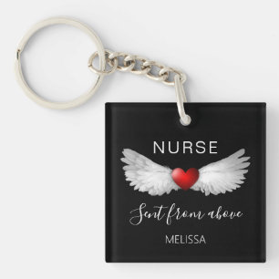 Porte-clefs Infirmière Red Heart Angel Wings Nom personnalis
