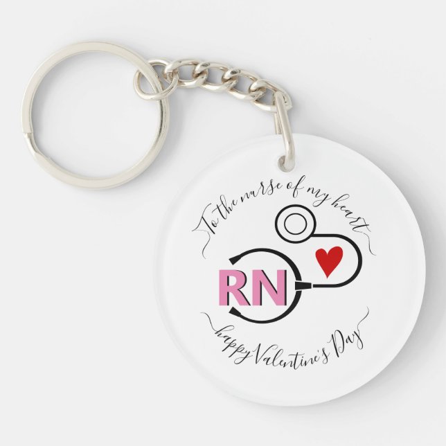 Porte-clefs Infirmière Valentines jour stéthoscope rose RN (Devant)