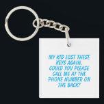 Porte-clefs Informations de contact sur les clés perdues<br><div class="desc">Le texte modifiable comprend un modèle pour un porte - clé humoristique.</div>