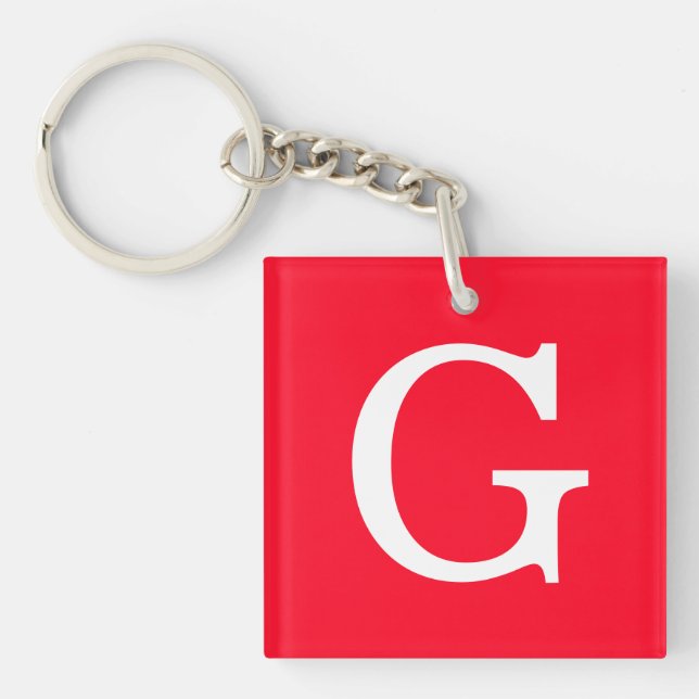Porte-clefs Initial Letter Monogram Red White Plain Simple (Devant)