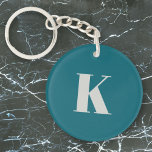 Porte-clefs Initial Letter | Teal Monogram Modern Stylish Cool<br><div class="desc">Simple,  stylish custom initial letter monogram keychain in modern minimalist typography in putty gray on teal blue. A perfect custom gift or accessory with a personal touch!</div>