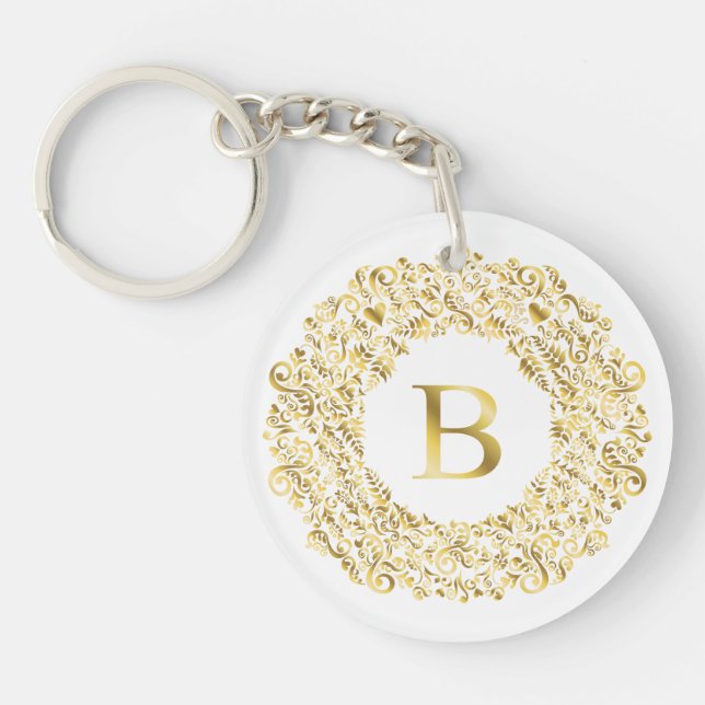 Porte-clefs Initiale B doré Damask Classic Motif (Devant)