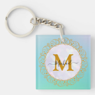 Porte-clefs Initiale et nom pailletés or élégants