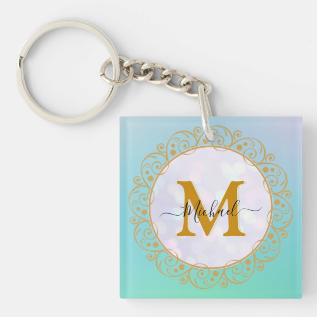 Porte-clefs Initiale et nom pailletés or élégants (Devant)