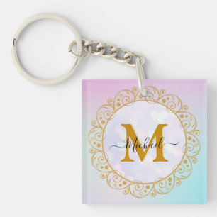 Porte-clefs Initiale et nom pailletés or élégants
